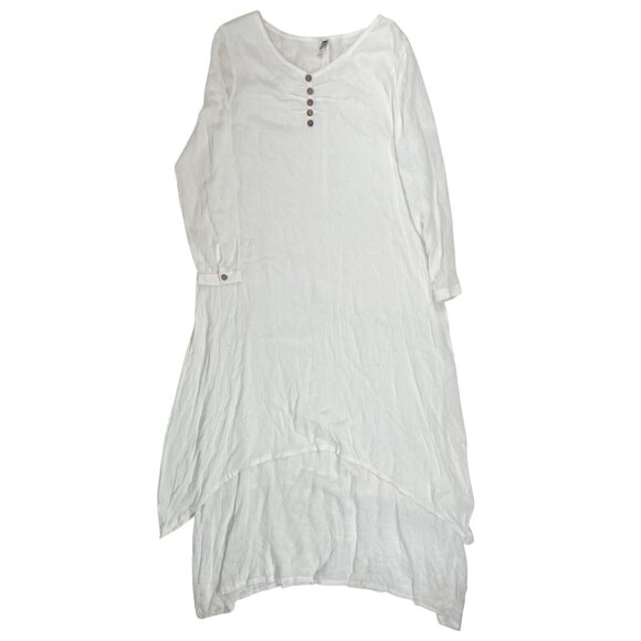 Hanyi Fushi White Beachy Boho Coastal Chic Long Sleeve Asymmetrical Dress / M - Picture 5 of 7